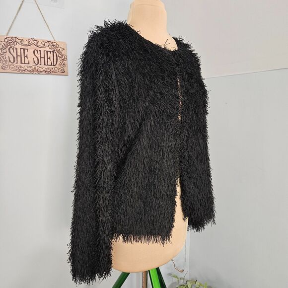 Max Edition Cardigan Womens XL Black Eyelash Shaggy Fringe Knit Open Sweater - Picture 3 of 13